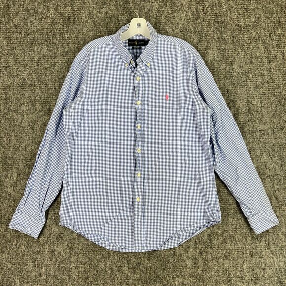 Ralph‎ Lauren Mens Custon Fit Shirt Large Blue Button-Up Oxford Business Casual - Picture 1 of 8